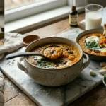 Smooth roasted carrot lentil soup with yogurt swirl, cumin, and toasted seeds.