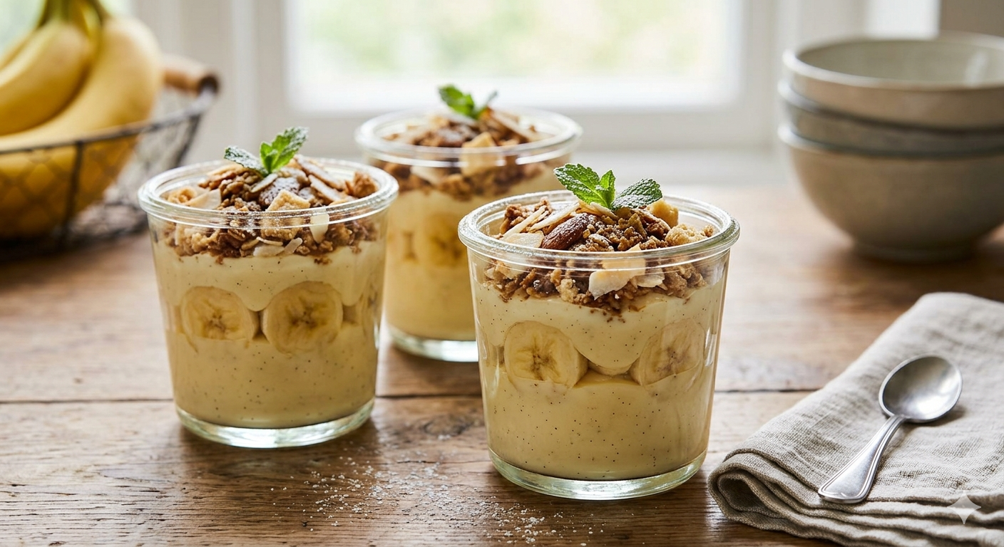 Banana Cream Pots with Vanilla Custard & Crunch