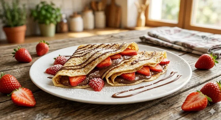 Food photo for Easy Nutella and Fresh Strawberry Crepes Recipe, published on kuchniatwist.