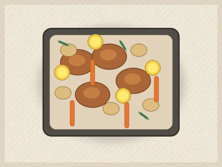 Golden lemon herb chicken tray bake with potatoes, carrots, red onion, and parsley.